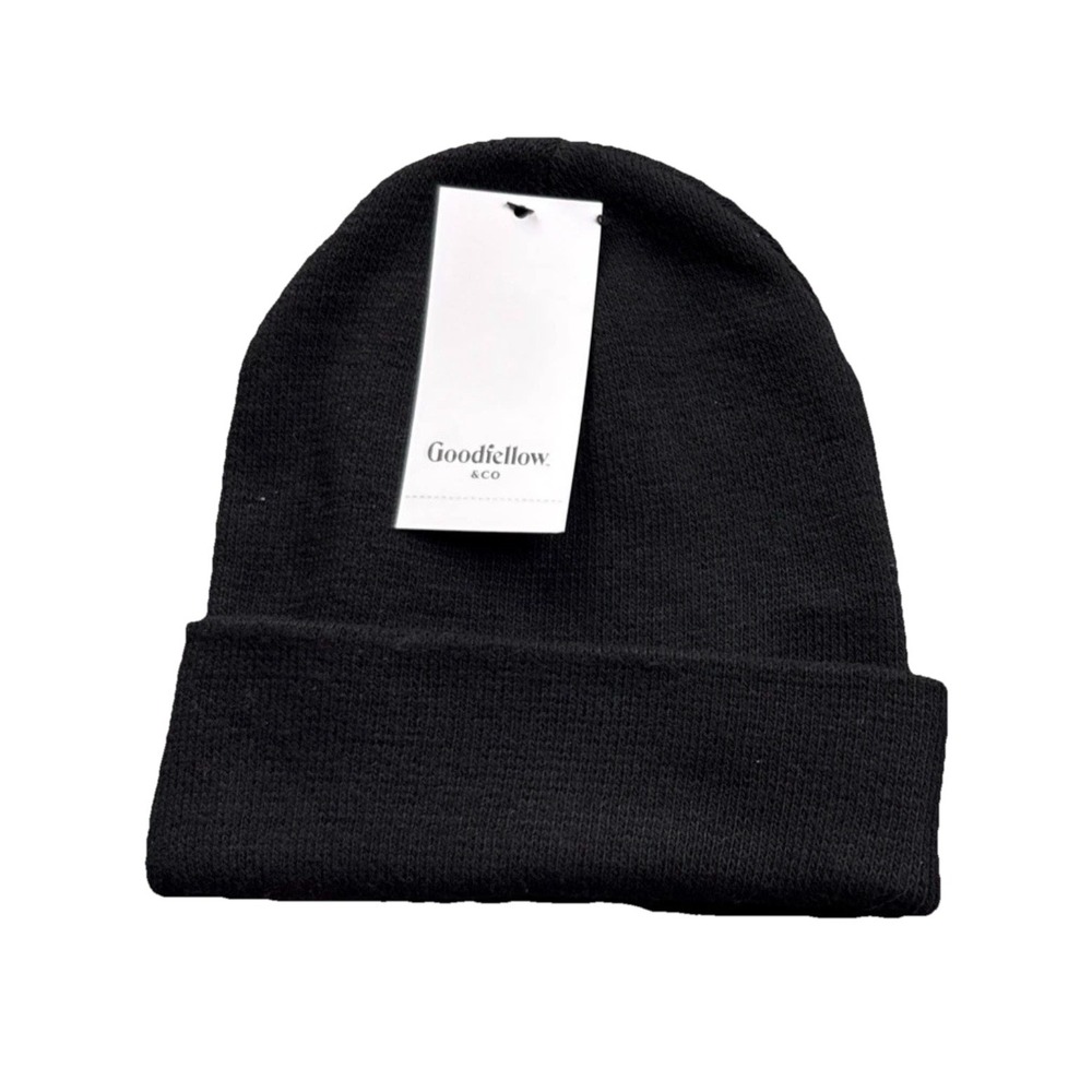 Goodfellow & Co Hat Beanie One Size Mens Black Cuffed Knit Recycled Polyester
